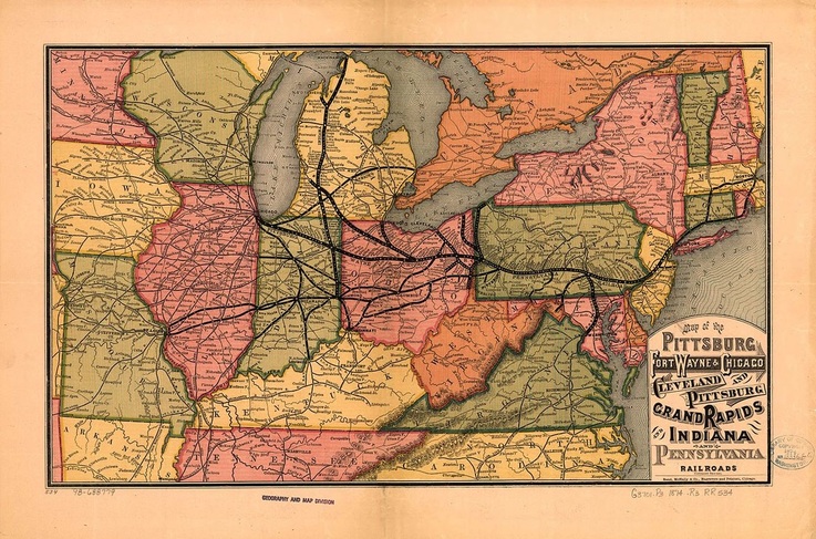 1871 map of the Pennsylvania Railroad system depicting the beginnings of Chciago Major Taylor Bike Trail