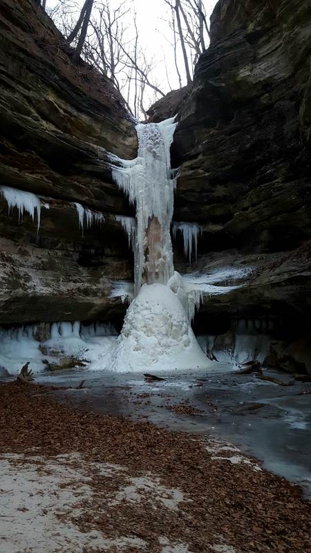 Frozen waterfall. Bike Camping at Starved Rock
